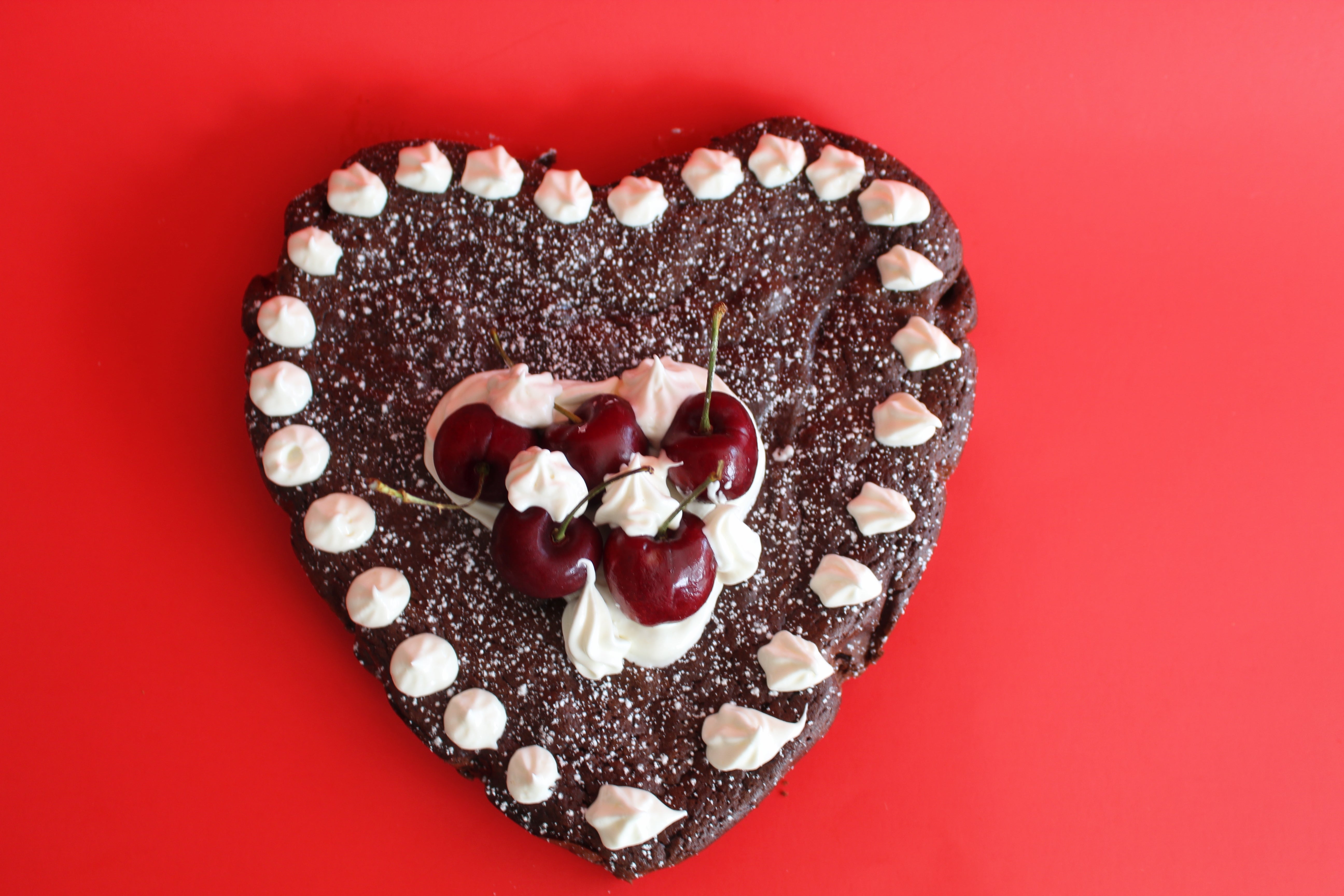 Flourless Choco cake with NO DAIRY whipped cream and fresh cherries