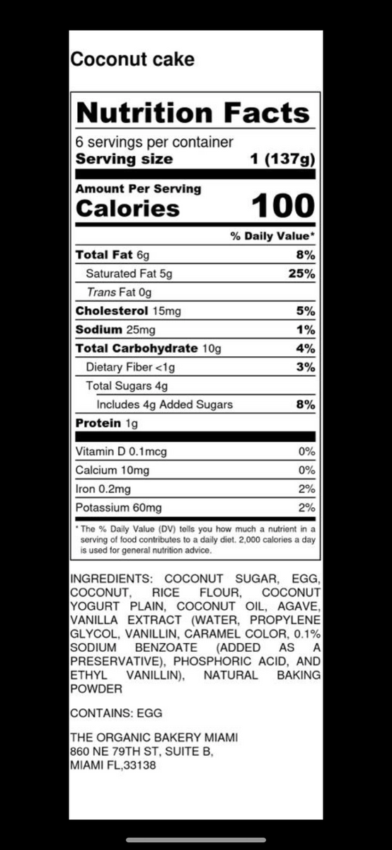 Coconut Cake by Organic Bakery Miami Cura Market The Organic Bakery